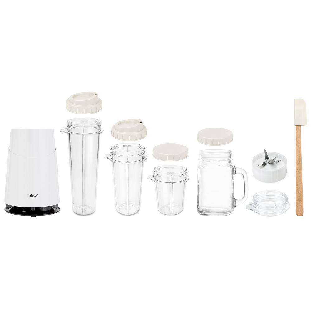 Tribest Mason Jar Ready Personal Blender 24 oz. 1-Speed White 2-with Mason Jar Blending Mug PB-430-WH