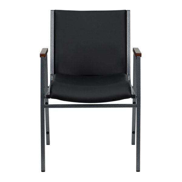 Flash Furniture HERCULES Series Heavy Duty， 3'' Thickly Padded， Black Vinyl Upholstered Stack Chair with Arms and Ganging Bracket