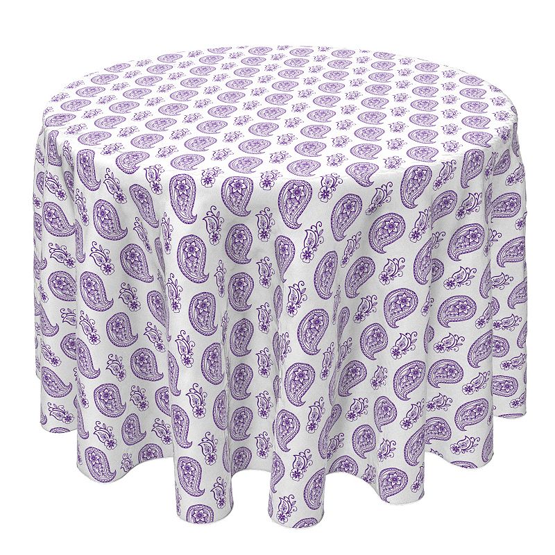 Round Tablecloth， 100% Cotton， 60 Round， Purple Paisley Petals