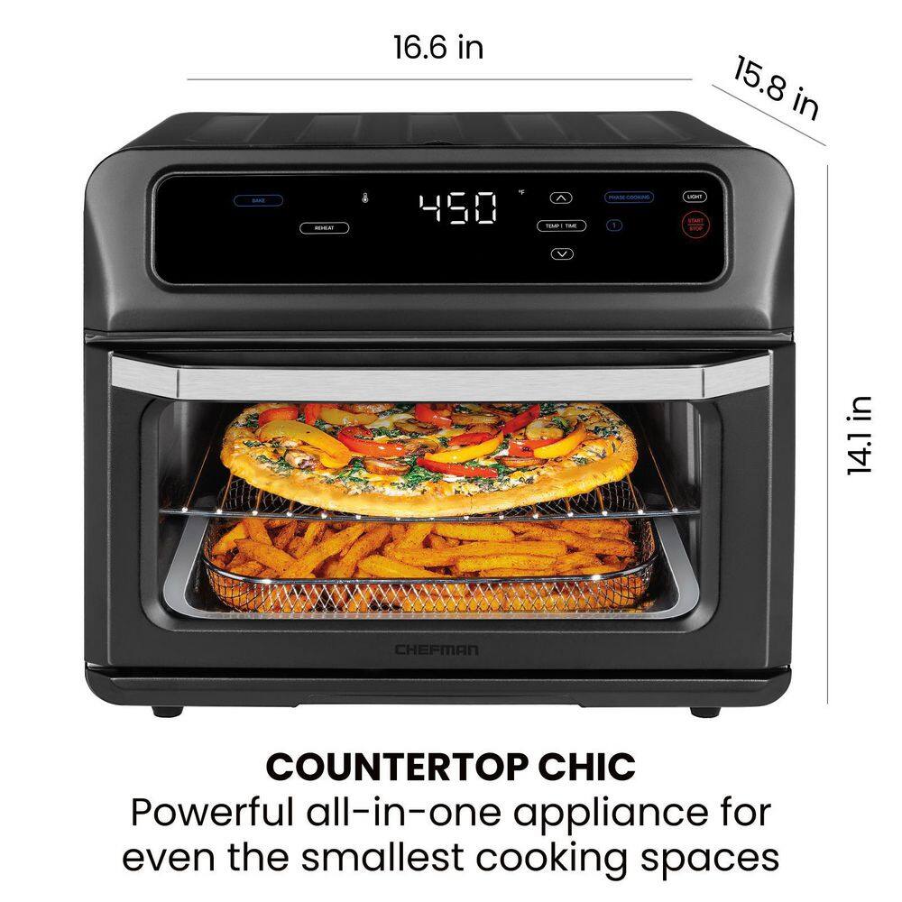 Chefman Toaster Oven 1800W 4-Slices of Toast Black Stainless Steel Toast-Air Touch Air Fryer Plus Oven 21 Qt. RJ50-SS-T-BLACK