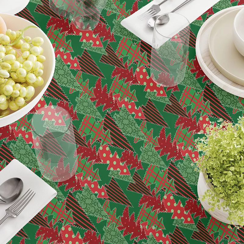 Square Tablecloth， 100% Polyester， 70x70， Christmas Tree Patchwork