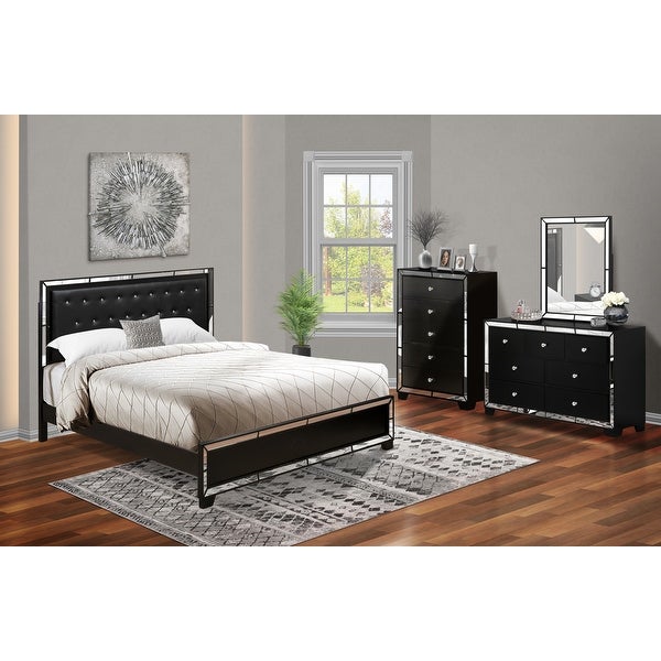 4-Piece Bedroom Set - Light Up headboard - King Size Bed - Dresser Bedroom - Mirror - Chest - Black Faux Leather Headboard - - 34142363