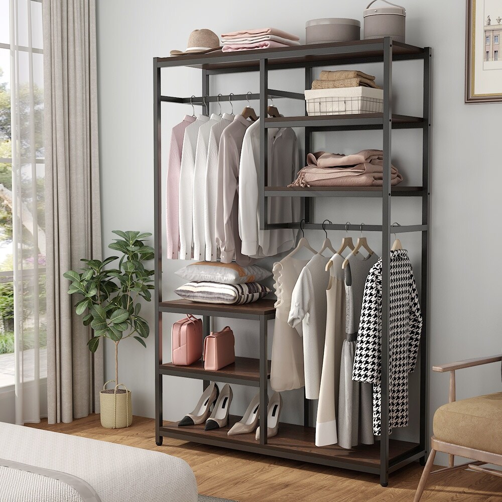 Large closet organizer Double Hanging Rod Clothes Garment Racks with Storage Shelves