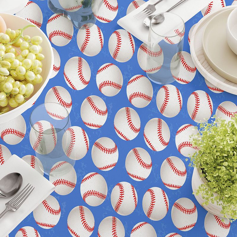 Square Tablecloth， 100% Polyester， 70x70， Baseballs Blue