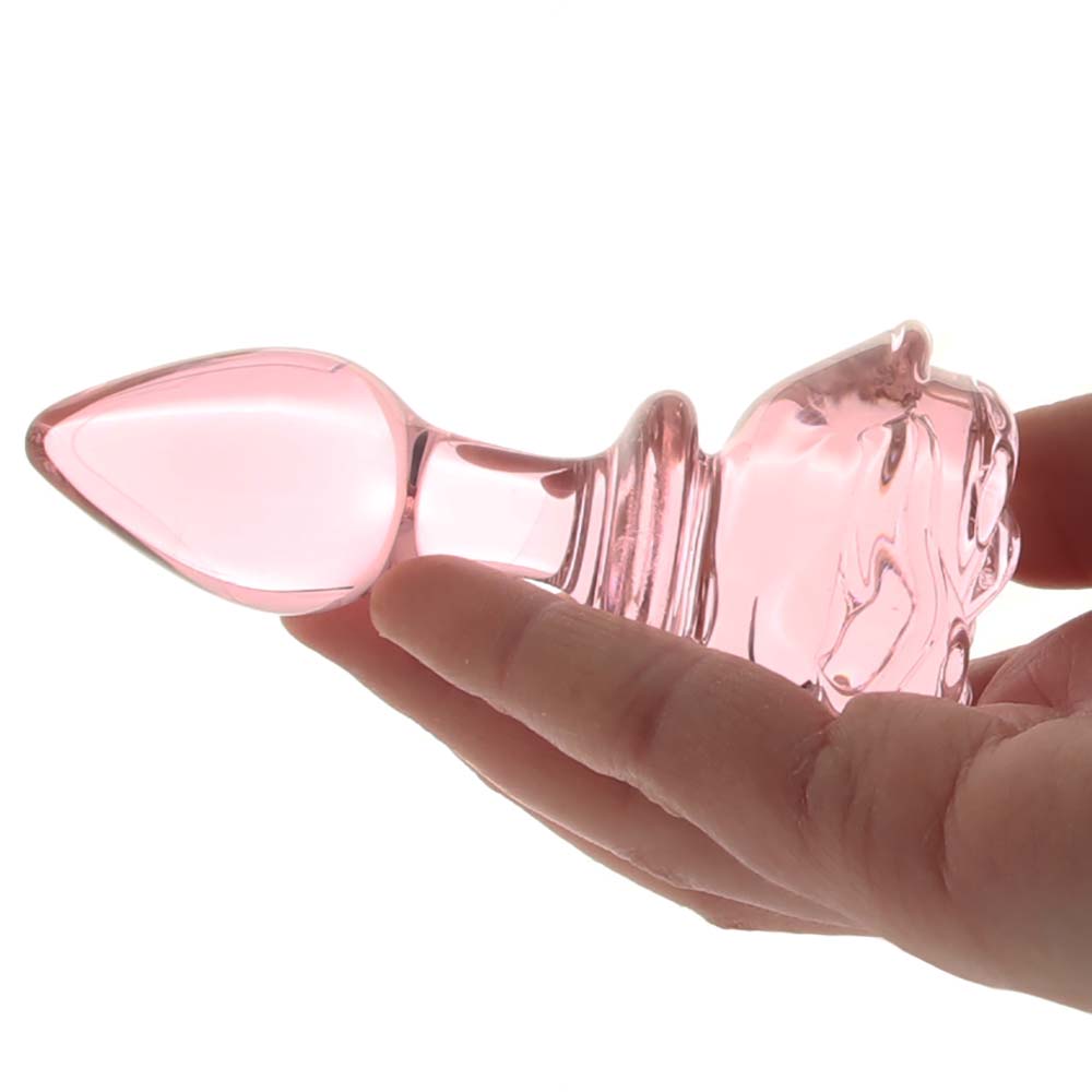 Booty Sparks Pink Rose Glass Anal Plug in Small