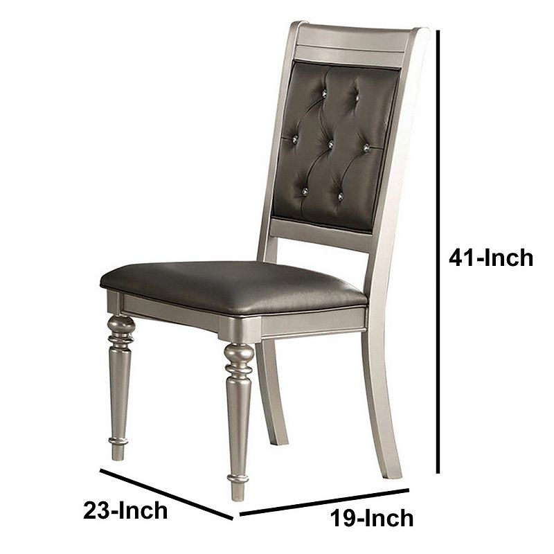 Rubber Wood Dining Chair With Diamond Tufted Back， Set Of 2，Gray