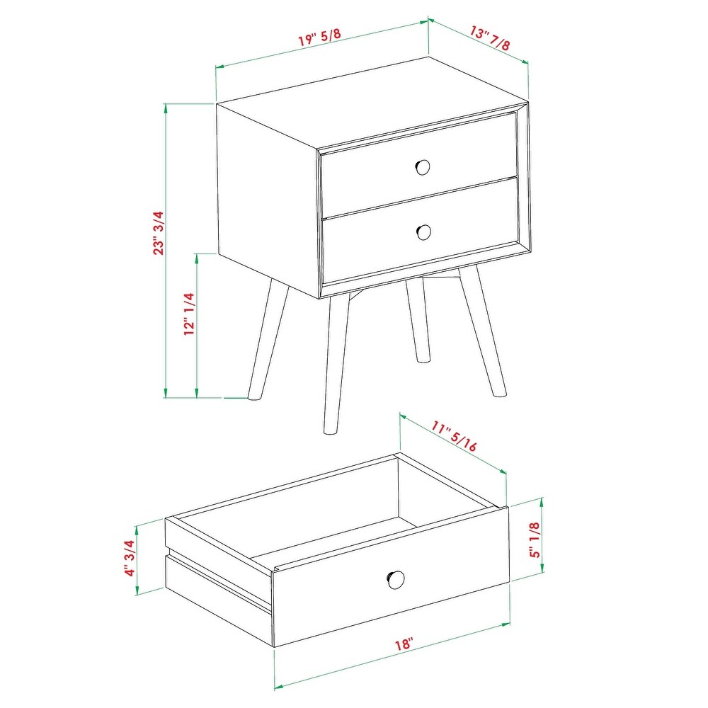 Middlebrook Mid century Modern Solid Wood 2 drawer Nightstand