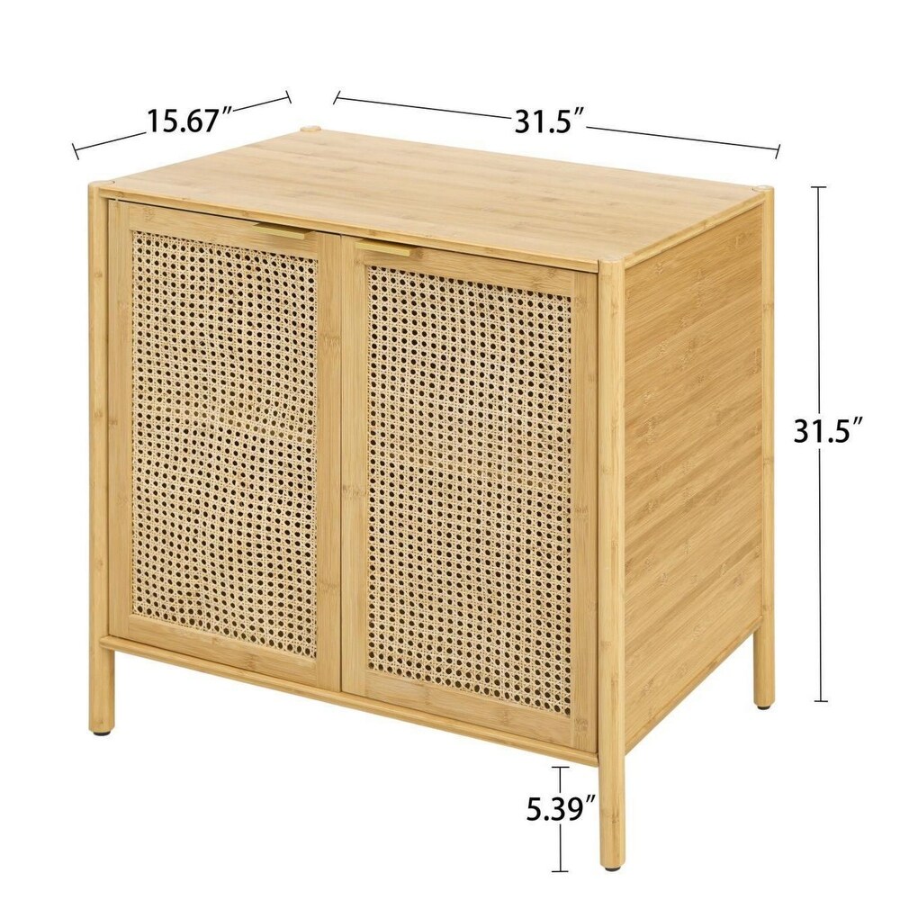 Bamboo 2 Door Buffet Sideboard Storage Cabinet and Console Table   31.5 x 15.7 x 31.5