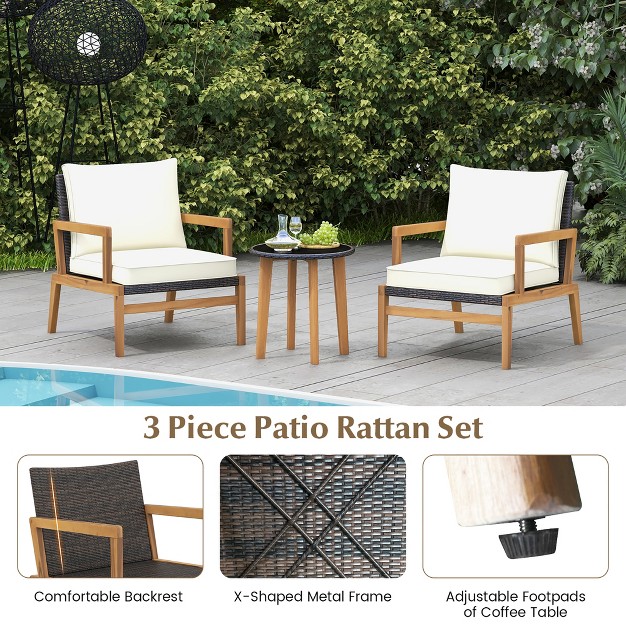 Tangkula 3 Pcs Patio Chair Set Wicker Chair amp Side Table Set W Tempered Glass Tabletop