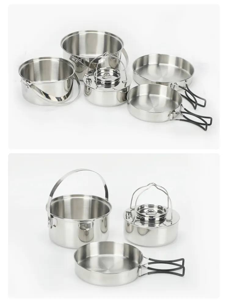 YumuQ 4 Pieces Customized Logo Stainless Steel Camping Cookware Set For Outdoor Hiking Cooking