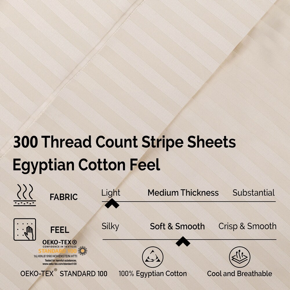 Superior Egyptian Cotton 300 Thread Count Stripe Deep Pocket Bed Sheet Set