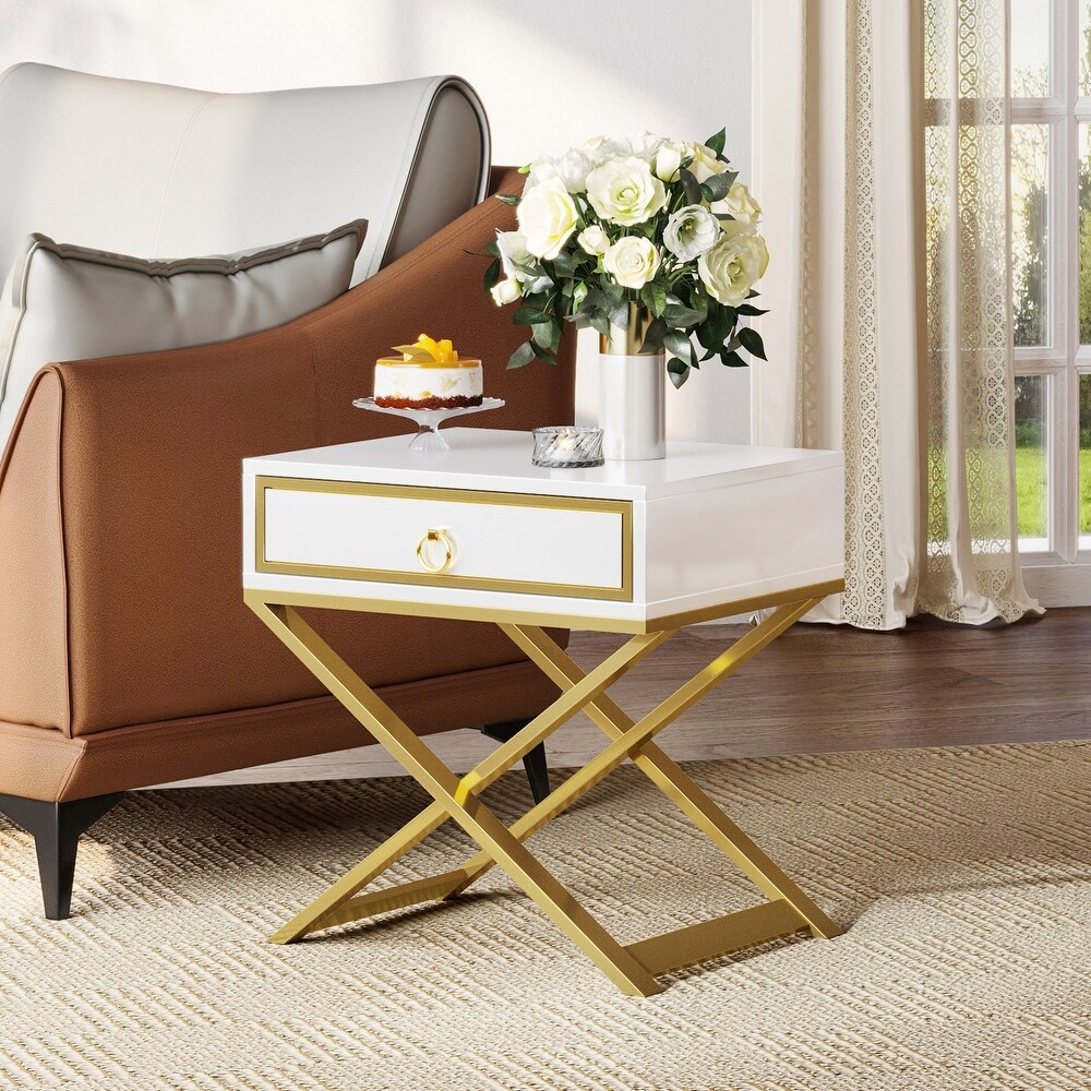 Wooden Nightstand Storage Cabinet Side Table with X shape Legs