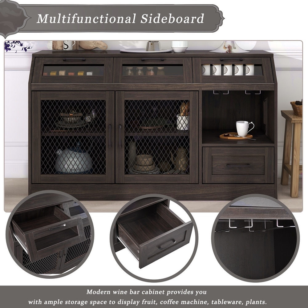 Nestfair Sideboard Multifunctional Buffet Cabinet with 4 Drawers and Adjustable Shelves