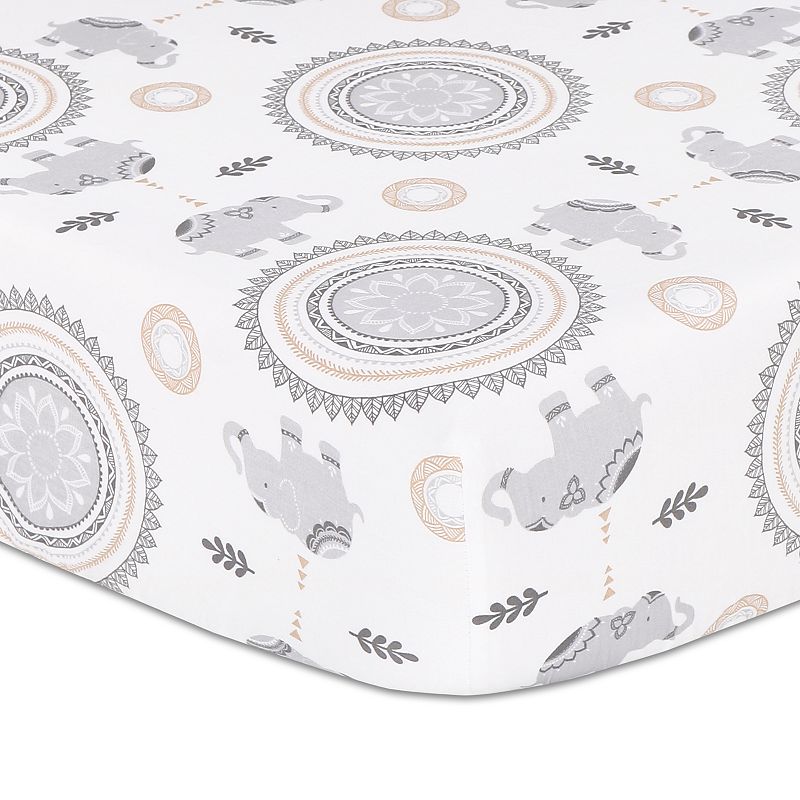 The Peanutshell Boho Elephants and Medallion Fitted Crib Sheet