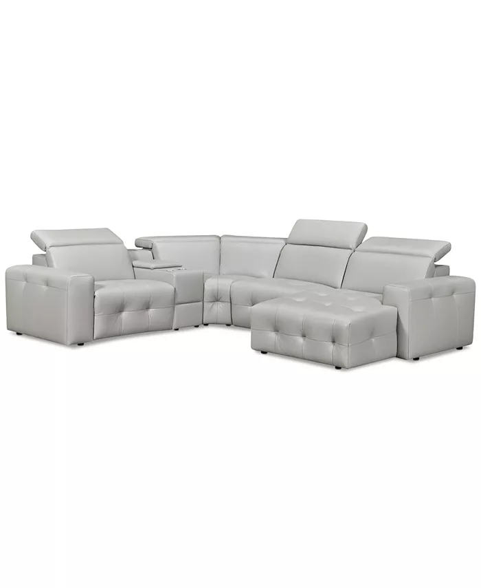 Furniture CLOSEOUT! Haigan 5-Pc. Leather Chaise Sectional Sofa with 2 Power Recliners