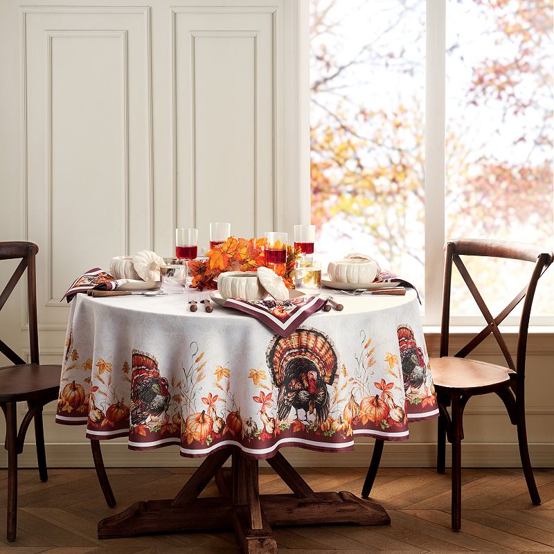 Elrene Home Fashions Autumn Heritage Turkey Engineered Round Tablecloth