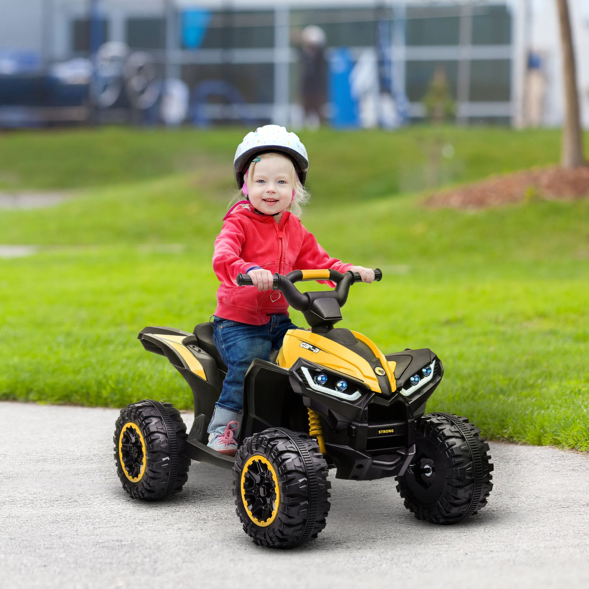 Aosom 12V Kids ATV Quad Car with Forward & Backward Function, Four Wheeler for Kids with Wear-Resistant Wheels, Music, Electric Ride-on ATV for Toddlers Ages 3-5 Years Old, Yellow