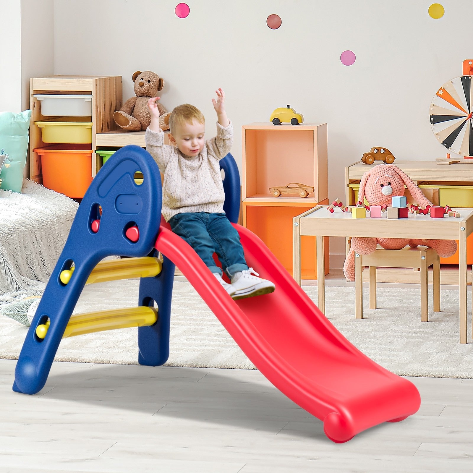 Joy Folding Slide, Indoor First Slide Plastic Play Slide Climber Kids (Ellipse Rail)