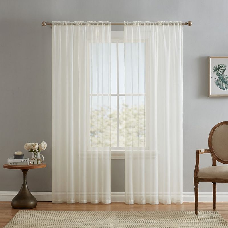 THD Essentials Sheer Voile Window Treatment Rod Pocket Curtain Panels - Set of 2