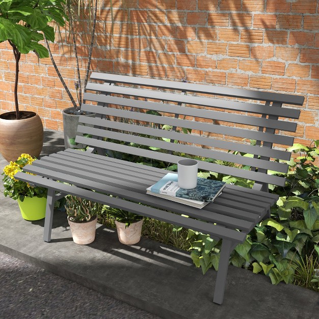 Garden Bench Outdoor Patio Bench Aluminum Lightweight Park Bench With Slatted Seat For Lawn Park Deck Gray