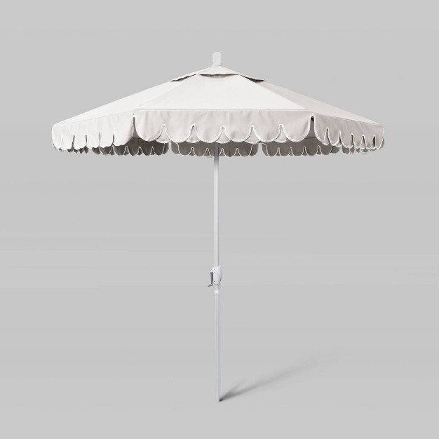 7 5 x27 Sunbrella Scallop Base Market Patio Umbrella With Crank Lift White Pole California Umbrella