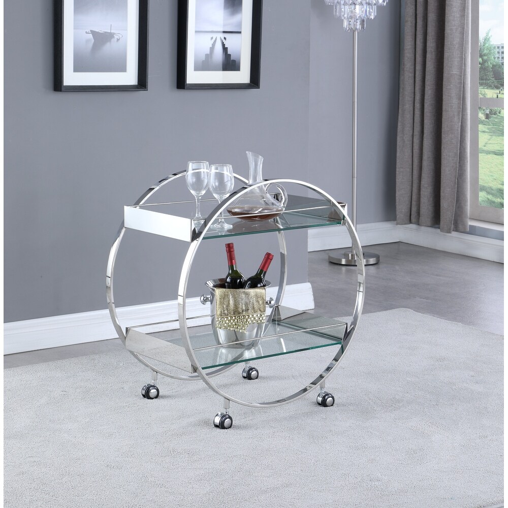 Somette Contemporary Circular Tea Cart with Glass Shelves