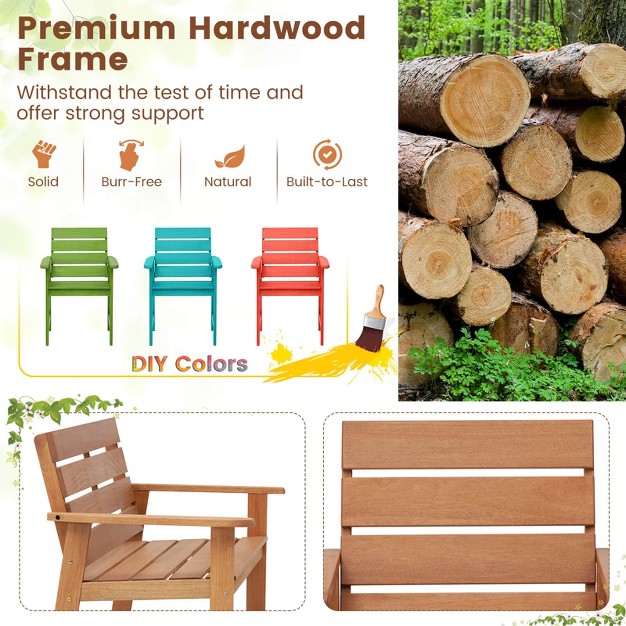 Costway 2 4 Pcs Patio Hardwood Chair Wood Dining Armchairs Breathable Slatted Seat Garden