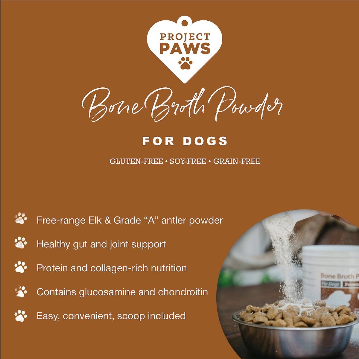 Project Paws Premium Grade Bone Broth Dog Powder Supplement Food Topper