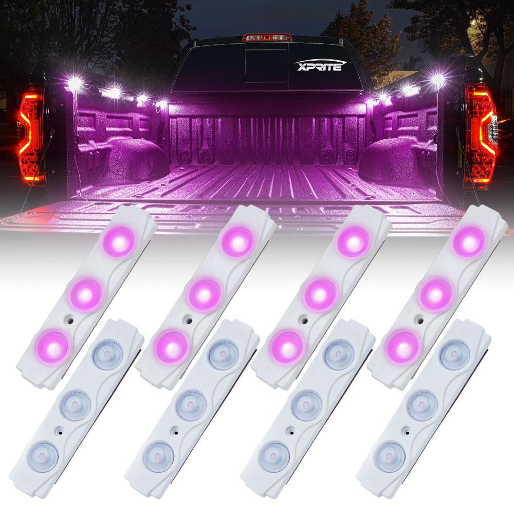 Xprite USA DL-001-L3-PE 8 LED Rock Light Pods Truck Bed Lighting Kit with Switch - Purple