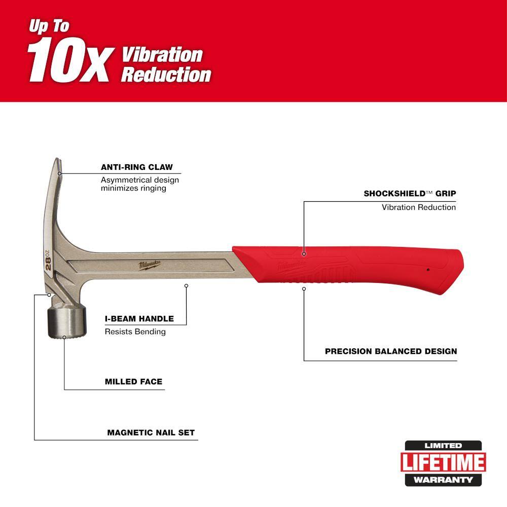 MW 28 oz. Milled Face Framing Hammer with 15 in. Pry Bar 48-22-9029-48-22-9035