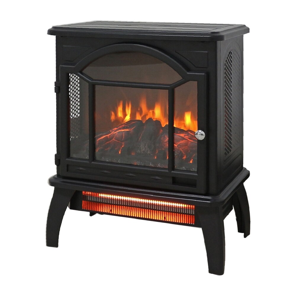 18 Inch 3D Infrared Electric Fireplace Stove in Antique Black with Remote Control   18\