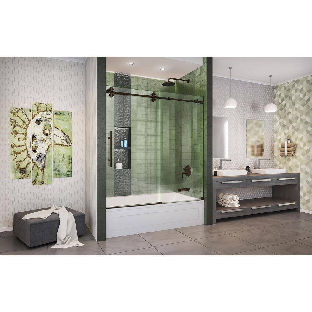 DreamLine Enigma-XO 55-59 in. W x 62 in. H Fully Frameless Sliding Tub Door in Oil Rubbed Bronze SHDR-61606220-06