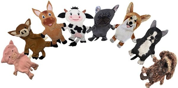 Piggy Poo and Crew Farm and Dog Paper Crinkle Squeaker Toys， 8 Count