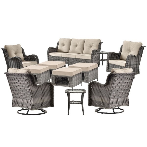 Wicker Patio Furniture Conversation Set with High Back Swivel Chairs and Storage Ottomans，Cushions Included🎃