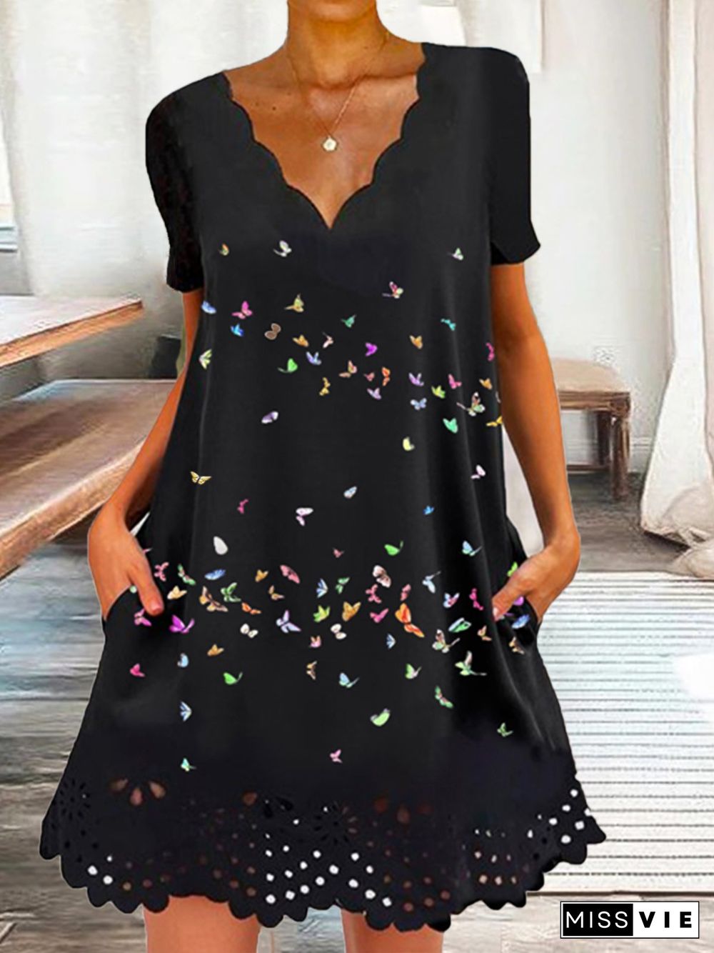 Women Casual Autumn Butterfly No Elasticity Daily Loose Hot List Skirt Regular Size Dresses