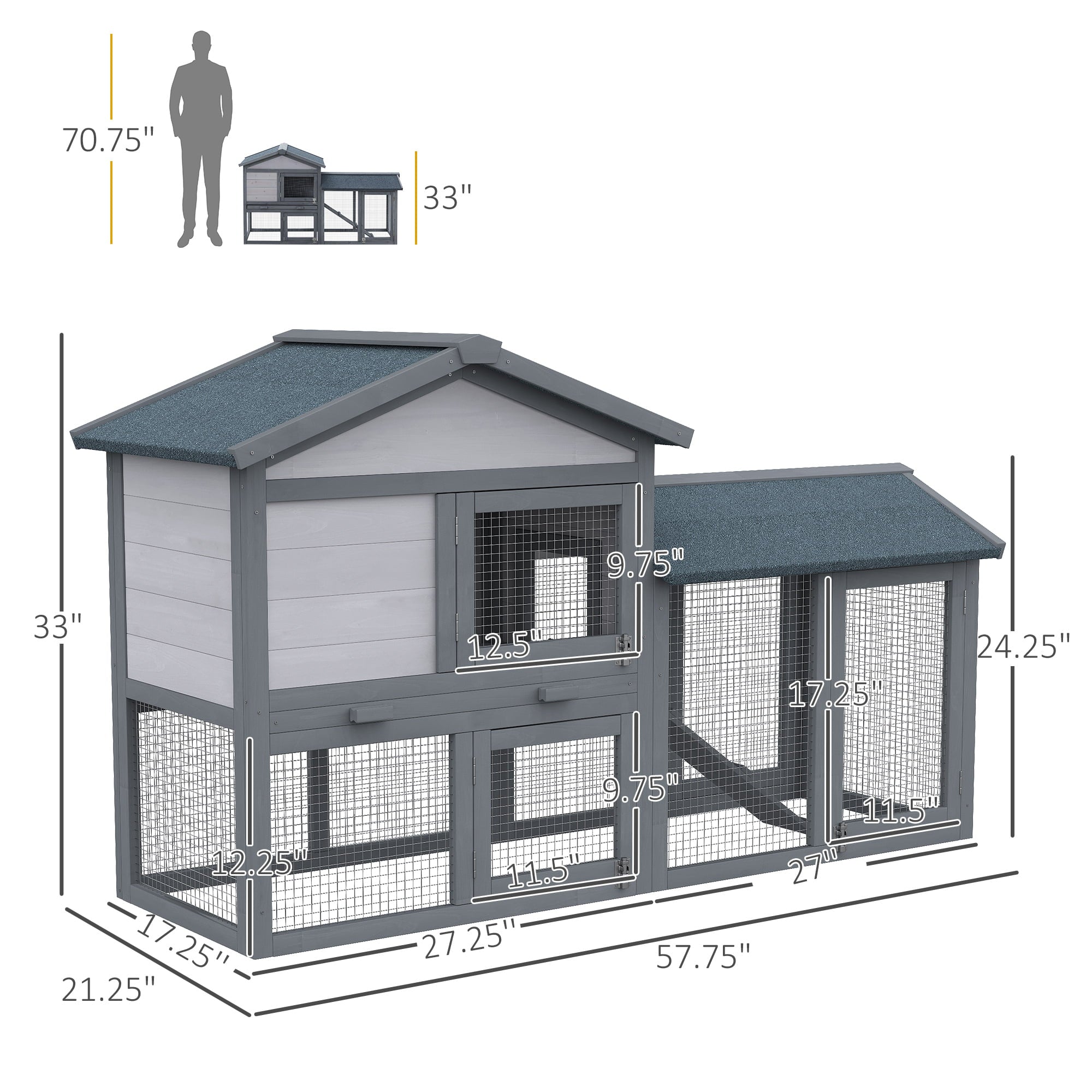 Pawhut Large Outdoor Raised Painted Deluxe Wood Rabbit Hutch Bunny Outdoor Animal Cage Enclosure with Run