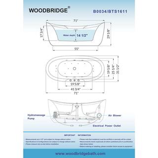 WOODBRIDGE Padova 71 in. Acrylic Freestanding Double Slipper Whirlpool and Air Bathtub with Drain and Overflow Included in White HBT5760