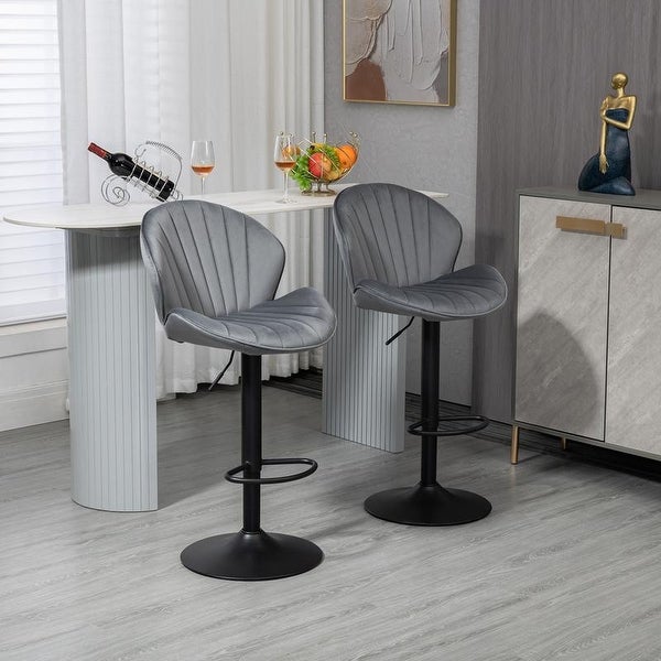 Set of 2 Bar Stools Adjustable Pub Barstools with Footrest