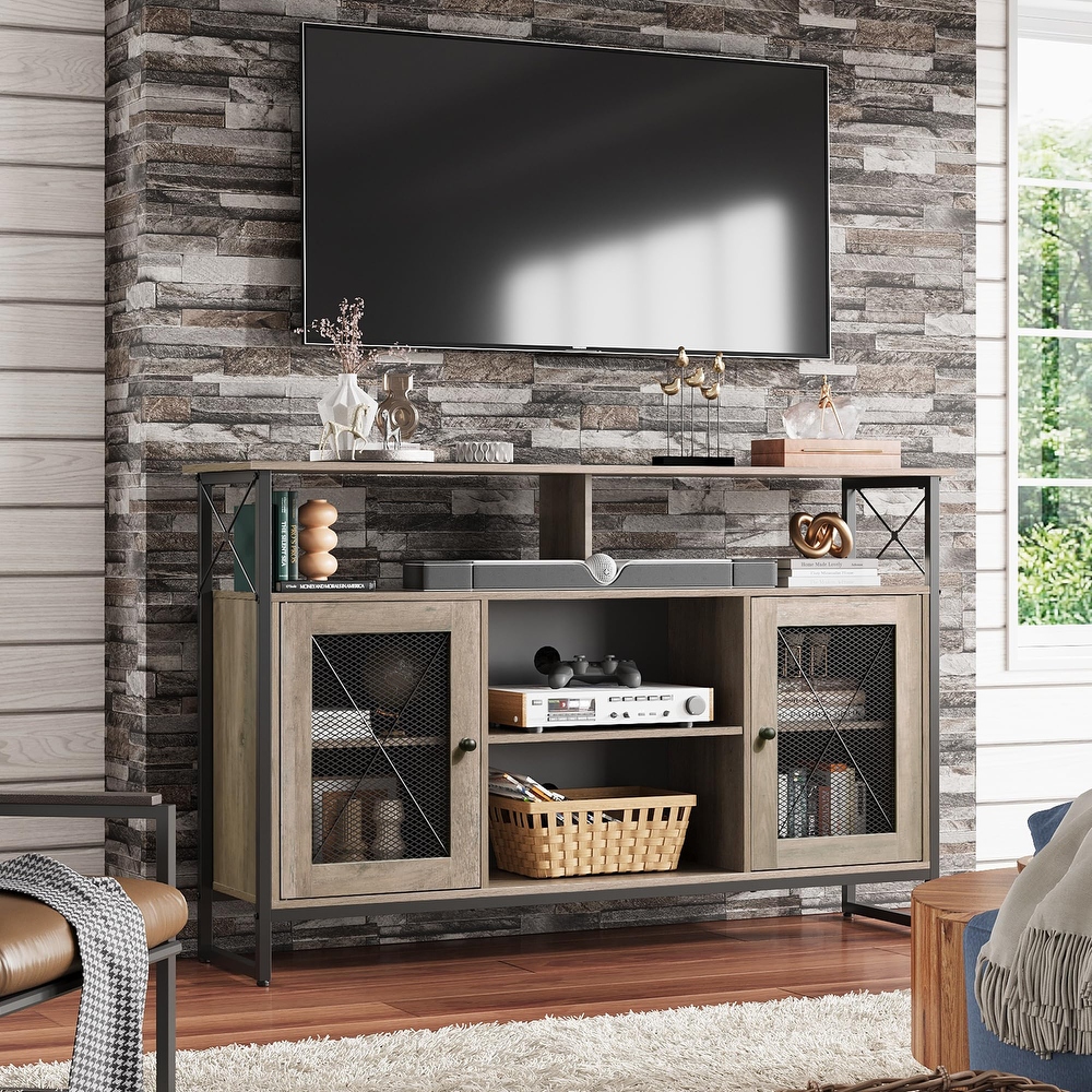 TV Stand 55 inch TV Tall Entertainment Center with Storage  Farmhouse Industrial TV Console for Bedroom Living Room