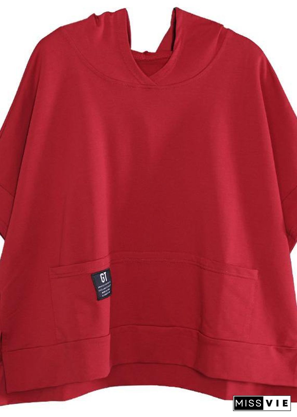 Unique hooded cotton tunic pattern red side open shirts summer