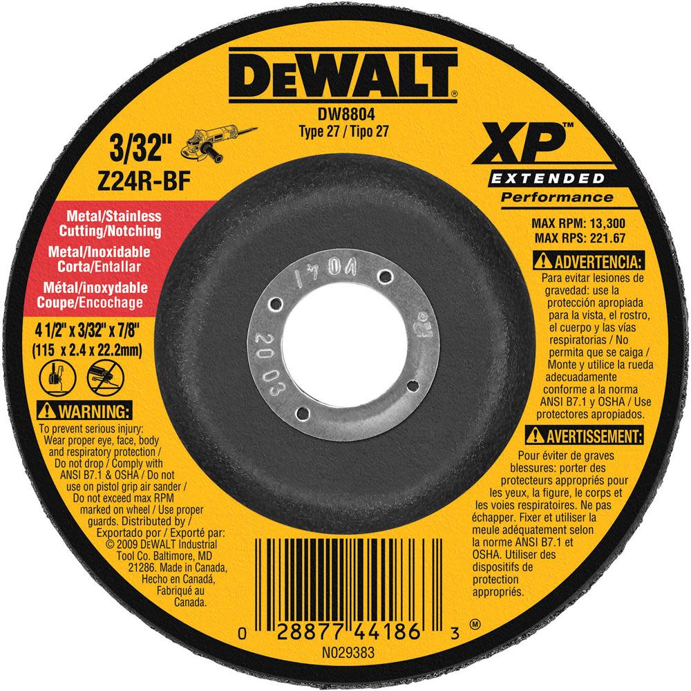 DW 4-1/2 In. x 3/32 In. x 7/8 In. XP Cutting and Notching Wheel DW8804 from DW