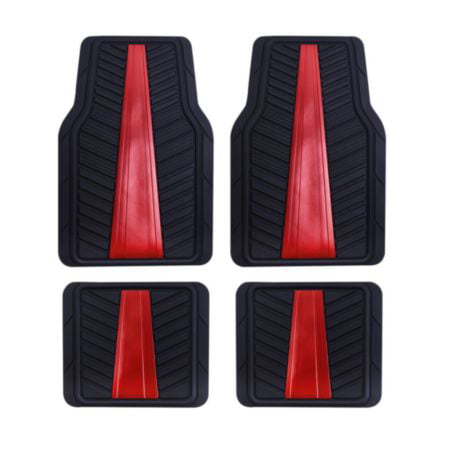 Autocraft Car and SUV Floor Mat， Black/Matt Red Stripe Rubber， Sporty， All-Season， Trim to Fit， 4 Piece