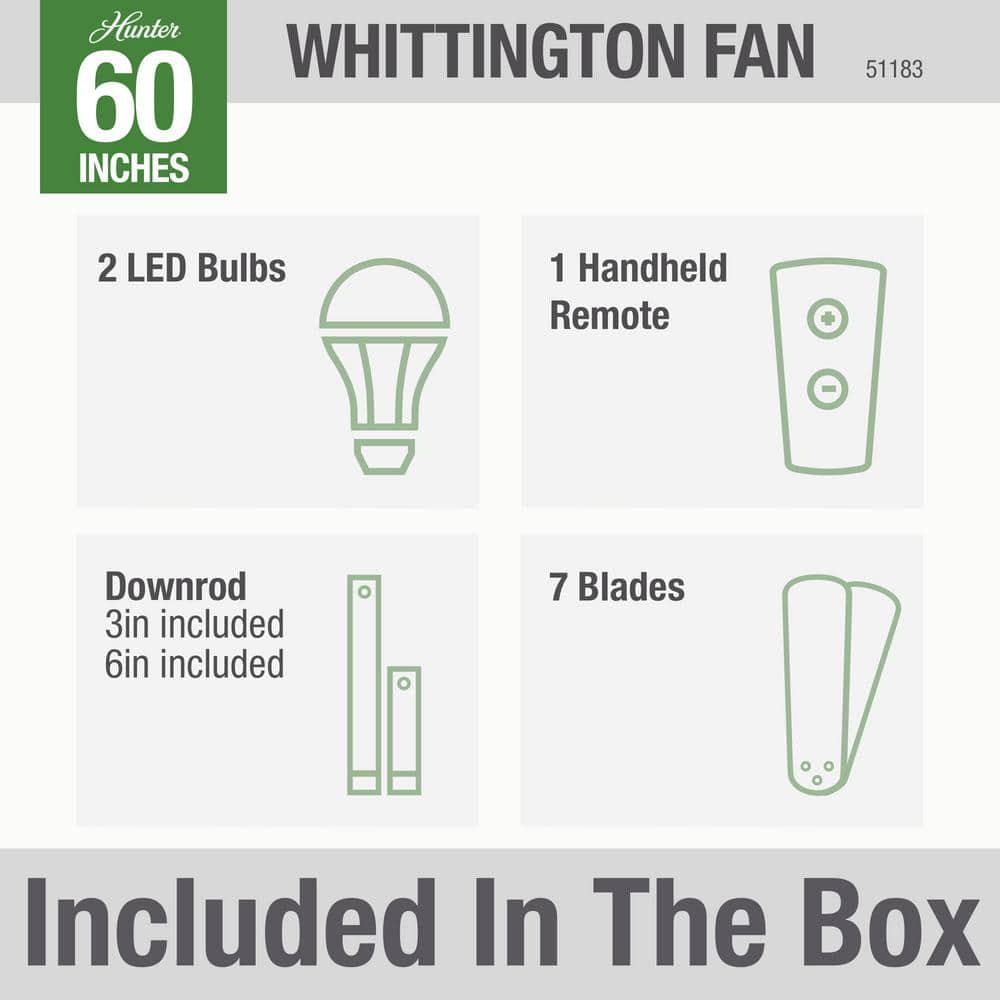 Hunter Whittington 60 in LED Indoor Matte Silver Ceiling Fan with Light and Remote