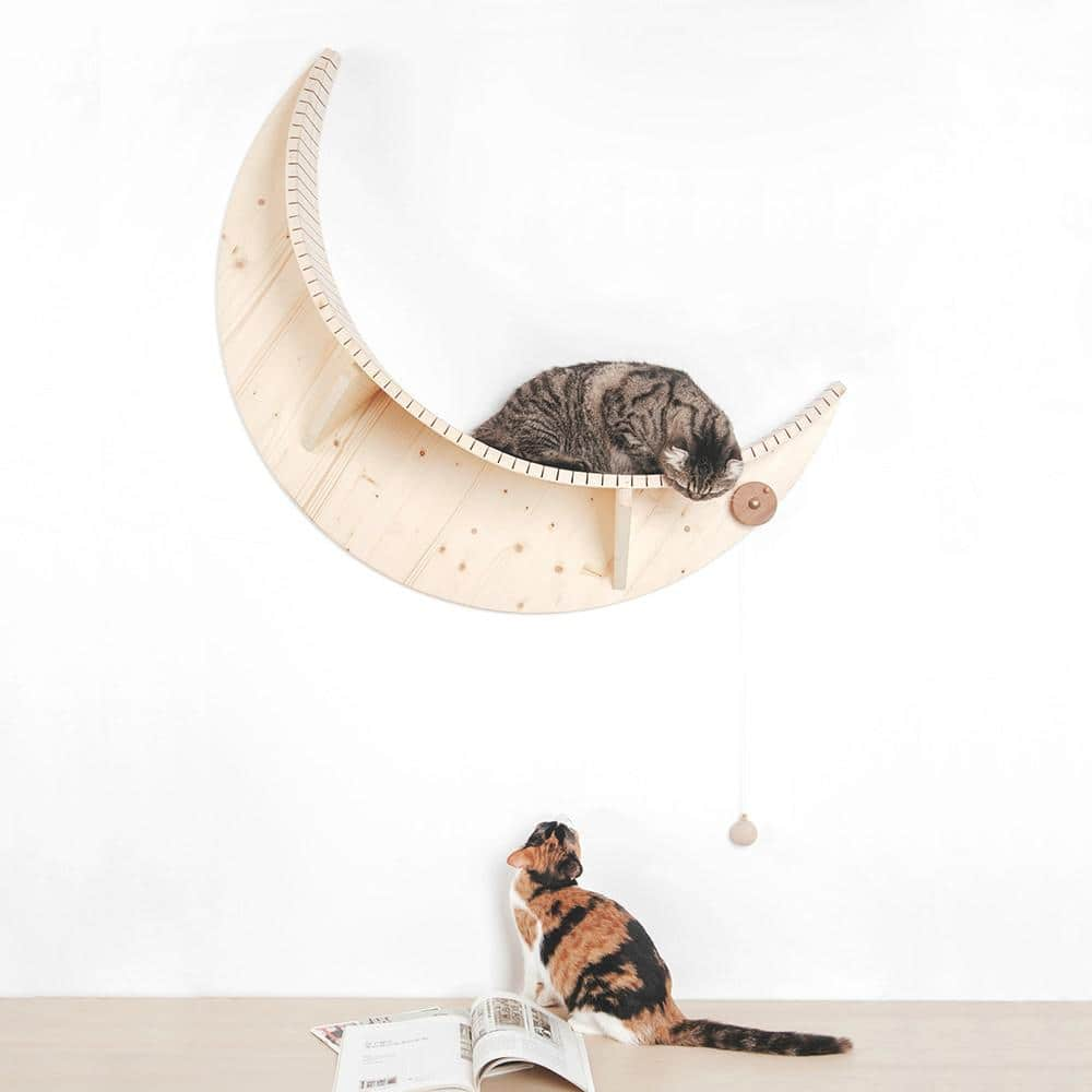 AndMakers MYZOO Medium Luna Crescent Moon Shape Wall Mounted Wood Cat Bed MZ-Luna