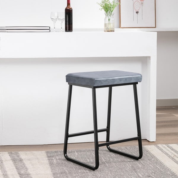 Porthos Home Selma Counter Stools Set of 2， PU Leather， Iron Legs