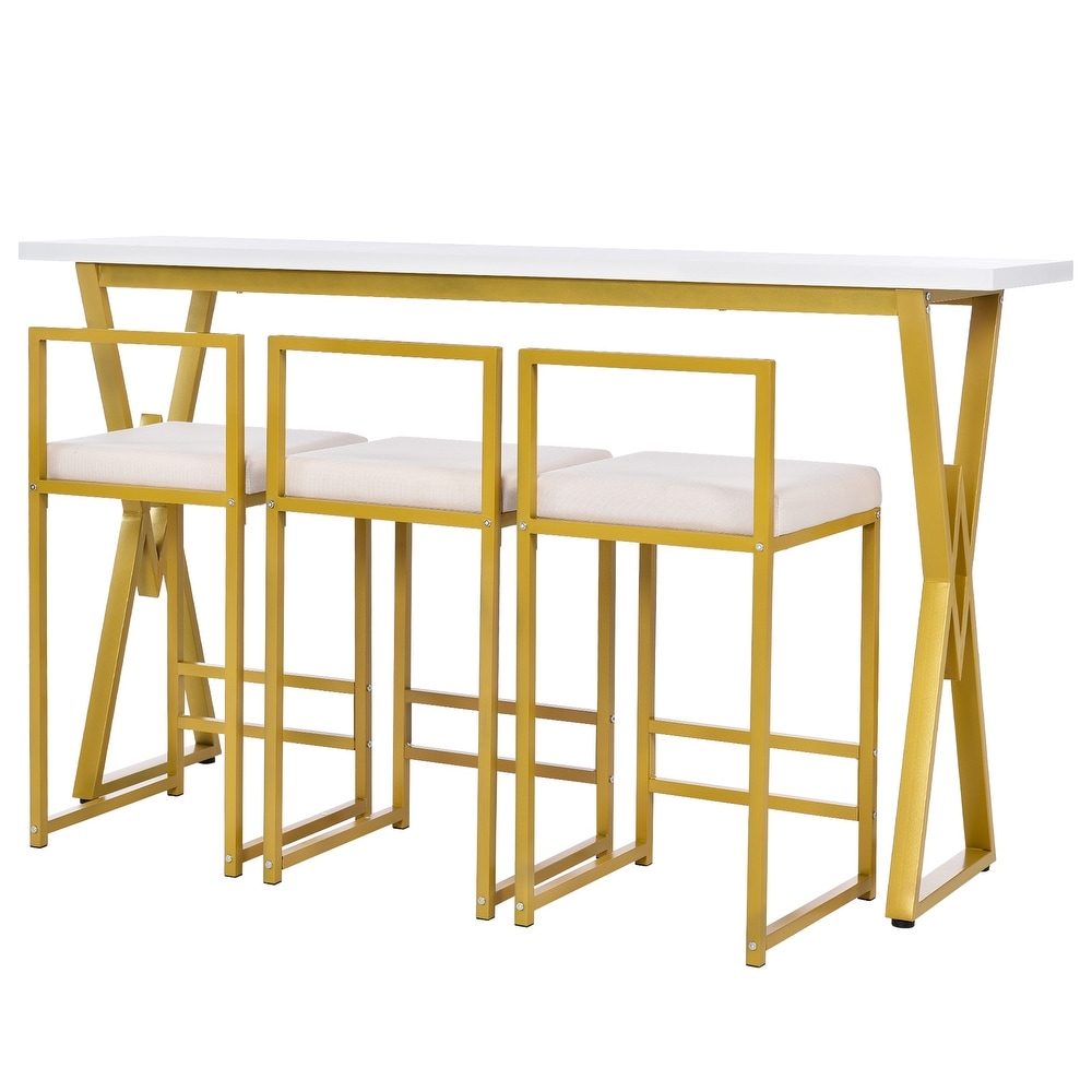 Rectangular Counter Height 4 Piece Dining Table w/Padded Stools  Gold