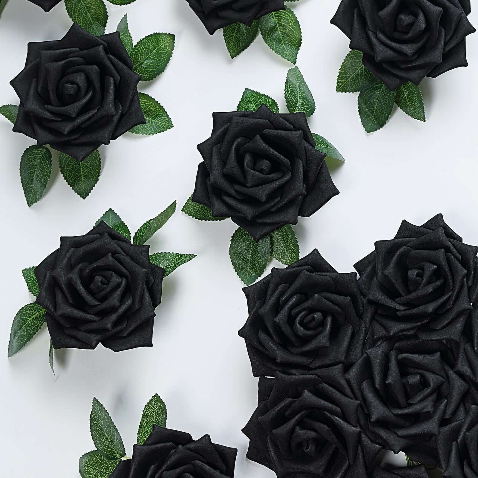 24 Roses Black Artificial Foam Flowers With Stem Wire and Leaves 5