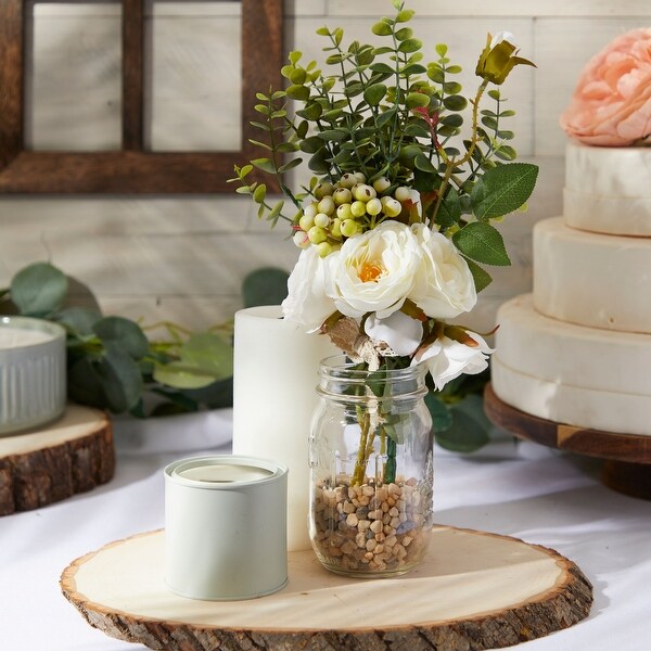 White Silk Roses，Eucalyptus and Berry Bridal Bouquet，Wedding Centerpiece (15.7x7 In)