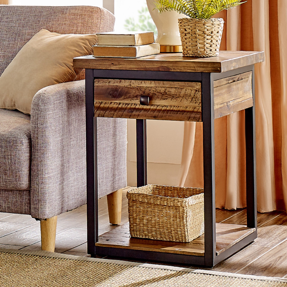 Claremont Rustic Wood End Table  Drawer and Low Shelf   Industrial   Side Tables And End Tables   by Bolton Furniture  Inc.  Houzz