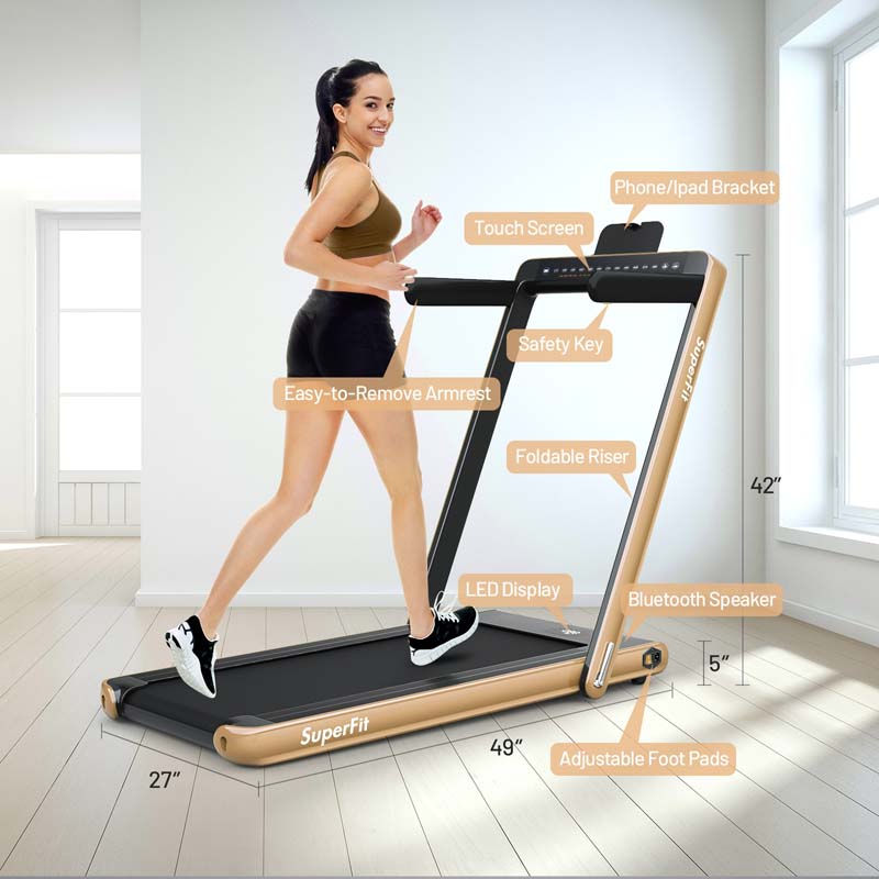 2 in 1 Folding Treadmill, 2.25HP Under Desk Electric Treadmill, Portable Walking Running Machine with Dual Display & Smart App Control